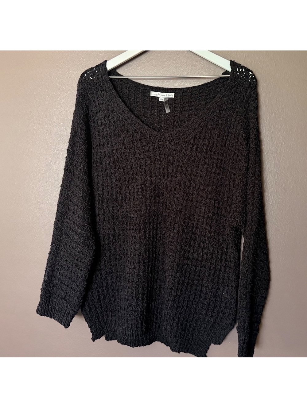 Young Fabulous & Broke black oversized open weave knit sweater Size M/L